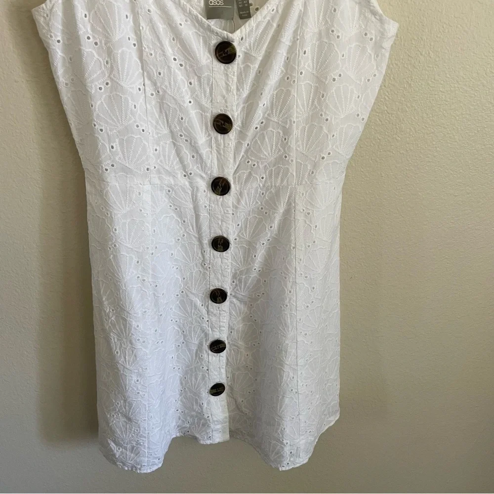 NWT ASOS Seashell Embroidered Eyelet Mini  Dress Cotton White Size 10